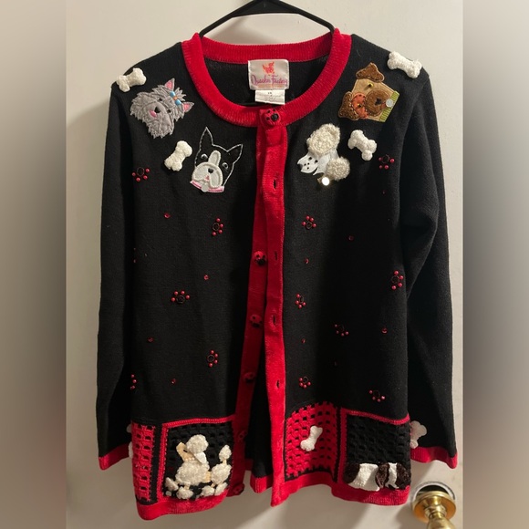 Vintage Quaker Factory Dog Cardigan Sweater, Women’s XS Embroidery Beaded - Picture 1 of 10